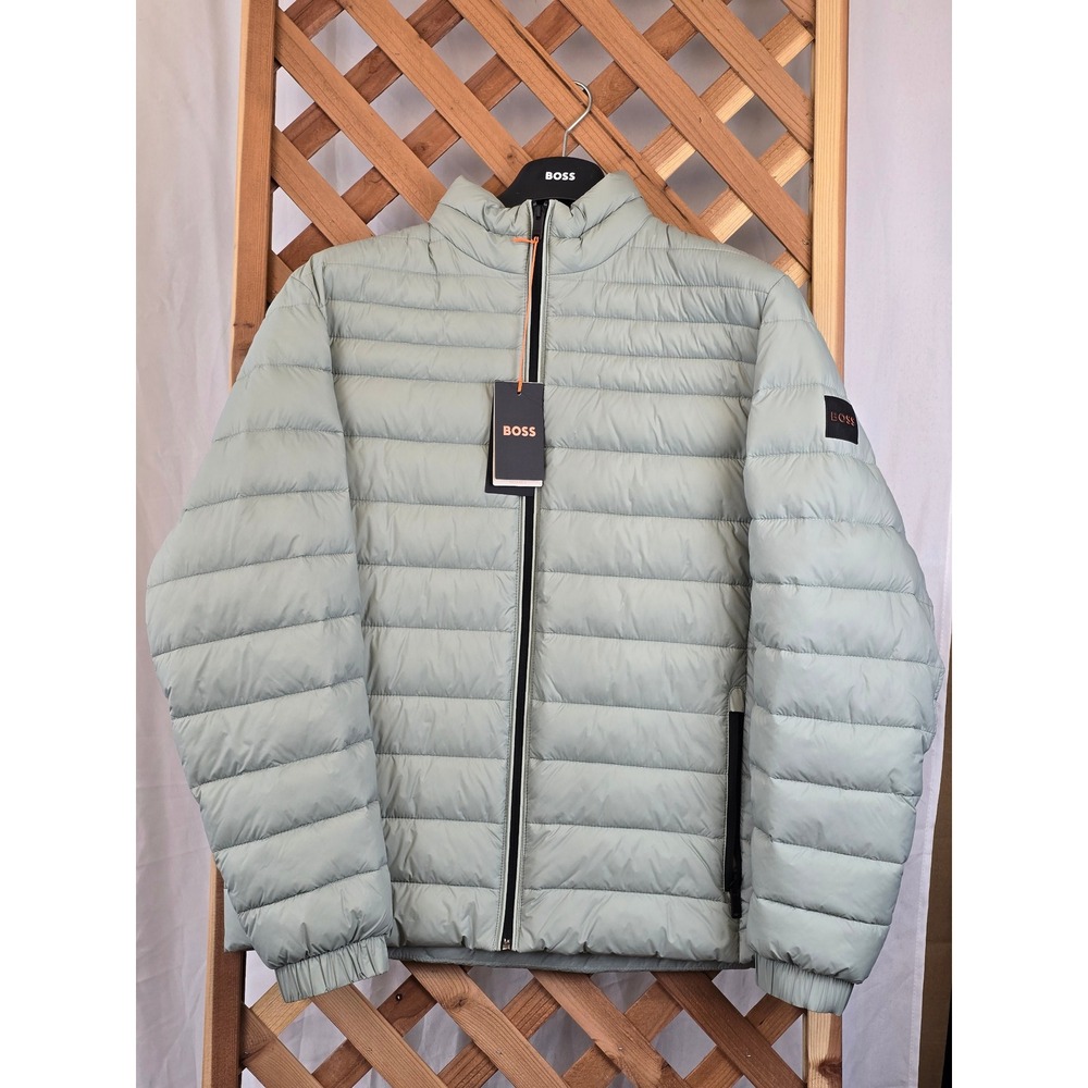 BOSS Oden2 Puffer Jacket Mens 42R Grey Full Zip Quilted Padded - New